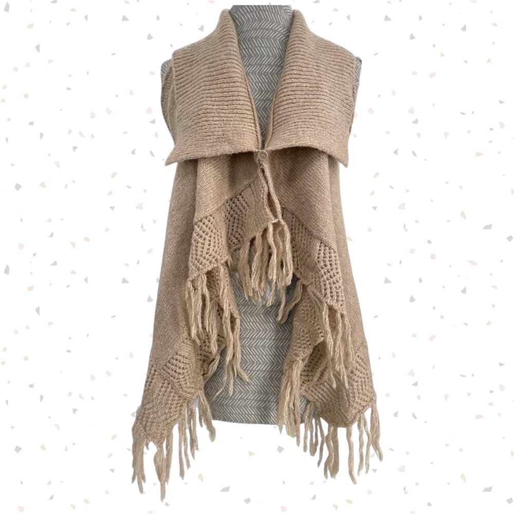 Tan Fringe Western Sweater Vest Neutral Festival Layer Romeo & Juliet Couture S